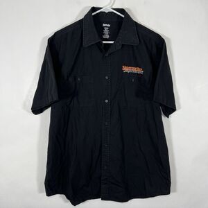 Jagermeister Short Sleeve Button Up Shirt Mens Size XL Black Orange Pockets